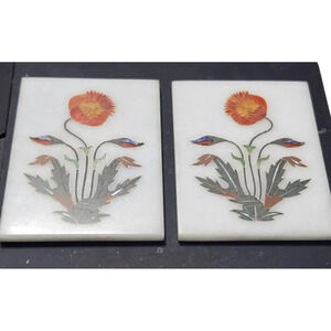 Stone Floral Inlay Coasters Tiles Set of‎ 2